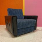 Vintage Fauteuil Blauw Met Zwart thumbnail 7