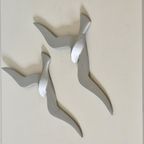 Set Van 2 Vintage Wandvogels Alluminium Geen Messing Vogels thumbnail 3
