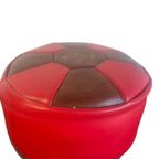 Vintage Ronde Poef / Voetbank Bruin Rood thumbnail 4