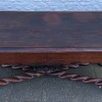Stoere Antiek Eiken Sidetable Met Grenen Blad, Getorste Poten / 153 Cm Lang thumbnail 3