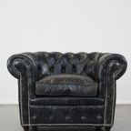 Zwarte Ruime Rundleren Chesterfield Fauteuil thumbnail 3