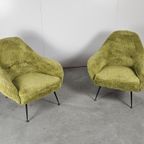 Vintage Set Franse Lounge Stoelen Fauteuils Limegroen thumbnail 4