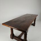 Massief Engelse Eikenhouten Eettafel – 20e Eeuw Met Prachtige Nerf En Patina thumbnail 15