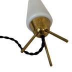 Atomic Age / Mid Century Modern - Tripod Lamp With White Satin Glass Shade On Brass Feet thumbnail 7