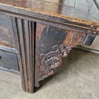 Antiek Oosters Altaar, Wandconsole Sidetable, Salontafel Met 3 Lades Afm. 70x164cm En 70cm Hoog. thumbnail 6