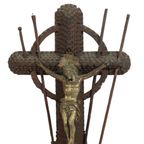 Groot Antiek Tramp Art Kruis Crucifix Corpus Volkskunst Begin 20Ste Eeuw thumbnail 11
