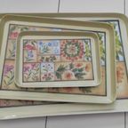 Vintage Dienbladen Kunststof Met Bloemen 3X thumbnail 3