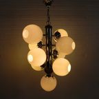 Chromen Vintage Hanglamp Met 9 Witte Glazen Bollen, Jaren, 60 thumbnail 9