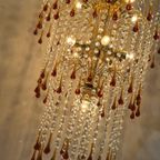 Xxxl Vintage Murano Teardrop Bruine Pegels Kroonluchter Goud Frame thumbnail 5
