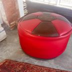 Vintage Ronde Poef / Voetbank Bruin Rood thumbnail 3