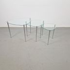 Set 3 Mid-Century Nesting Bijzettafels Glas Chrome Italy ´60 thumbnail 10