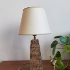 Vintage Rotan Tafellamp Met Linnen Lampenkap thumbnail 3