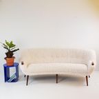 Vintage Bank Teak Hout Teddy Stof Nieuw | Uniek Organisch thumbnail 7