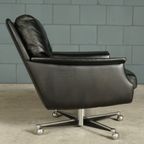 Vintage Lederen Draaifauteuil Met Hocker – Jaren 70 thumbnail 7