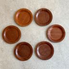 Set Van 6 Vintage Scandinavische Silva Teak Onderzetters thumbnail 5