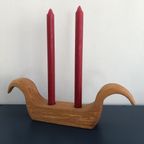 Vintage Handgemaakte Houten Zweedse Kandelaar Voor 2 Kaarsen thumbnail 2