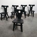 Brutalist Vintage Massief Eikenhouten Stoelen Jaren 60 Zwart thumbnail 2