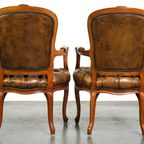 Set Van 2 Sierlijke Rundleren Barokke Chesterfield Fauteuils/ Armchairs Met Queen Ann Pootjes thumbnail 9