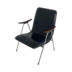 Lounge Chair - Dutch, Ca. 1960’S - Black Skai, Wooden Armrests And A Metal Frame - Attr. To Teefelen thumbnail 2