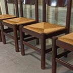 Set Van 4 Vintage Hout En Riet Eetkamerstoelen thumbnail 4