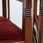 Set Van 4 Art Nouveau/ Jugendstil Design Schuitema Eetkamerstoelen Met Rode Stoffen Bekleding thumbnail 19