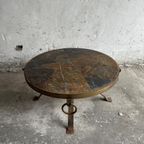 Brutalistic Round Slate Iron Coffee Table ,70S thumbnail 9