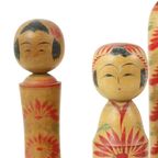 Lot Van 6 Kokeshi Poppen Handgeschilderd Hout Japan Showa thumbnail 3