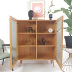 Vintage Deense Vitrinekast Eiken Fineer Rookglas thumbnail 10