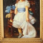 Charmant Schilderij Jong Meisje Gouden Lijst Lady Sybil Primrose thumbnail 7