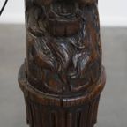 Prachtige Handgesneden Antieke Houten Staande Lamp Met Leeuwenkop thumbnail 9