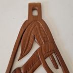 Jaren 60 / 70 Houtsnijwerk Wandhanger Oosters Teakhout thumbnail 6