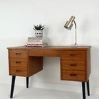 Scandinavisch Vintage Teak Fineren Bureau Faset thumbnail 3