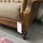 'Dartford' Chesterfield 3 Zits Bank Harris Tweed Met Vintage Cognac Leer thumbnail 7