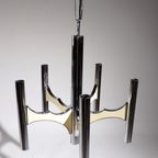 Midcentury Design 5 Arm Gaetano Sciolari Ceiling Lamp Chandelier Chrome thumbnail 4