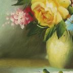 Bloemen In Vaas Stilleven Schilderij Amateur Gesigneerd 27cm thumbnail 6