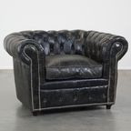 Zwarte Ruime Rundleren Chesterfield Fauteuil thumbnail 2