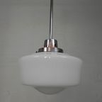 Art Deco Hanglamp Met Witte Glazen Kap, Jaren 30 thumbnail 5