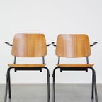 Set Van 4 Leuke Vintage Jaren ’60 Dutch Design Marko School/Kantine/Eetkamerstoelen Met Armleunin thumbnail 3