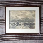 Antique Dutch Seascape Landscape Drawing By Pie Schmidt * 1920S * Framed thumbnail 11