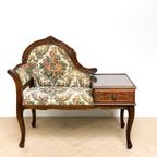 Antiek Vintage Oud Telefoonbankje, Gossip Bench, Bloemen, thumbnail 8