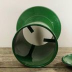 Groen Emaille Vintage Staande Asbak Uit Bulgarije thumbnail 3