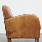 Prachtige Strak Gevormde Rundleren Design Fauteuil/ Armchair In Een Lichte Cognac Kleur thumbnail 10
