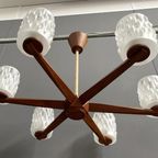 Teak Ceiling / Pendant Lamp 6 Glass Shades 1960S thumbnail 5