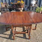 Prachtige Antieke Eiken Engelse Hangoortafel Afm. 70/188X121 thumbnail 2