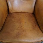 Comfortabele Vintage Oorfauteuil Gemaakt Van Karakteristiek Schapenleer thumbnail 8