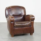 Royale En In Goede Staat Verkerende Donkere Schapenleren Fauteuil/armchair Met Ronde Vormen thumbnail 2
