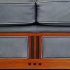 Geweldige Schuitema Art Deco Design Bank Met Mooie Blauwe Nubuck Lederen Bekleding thumbnail 9