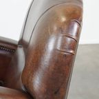 Royale En In Goede Staat Verkerende Donkere Schapenleren Fauteuil/armchair Met Ronde Vormen thumbnail 13