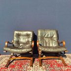 Vintage Design Fauteuils, Leer, Beuken,, Ingmar Relling thumbnail 3