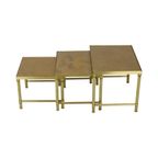 Design Set Van 3 Nesttafels Messing Koper Glas Goud Stijl Maison Jansen thumbnail 6